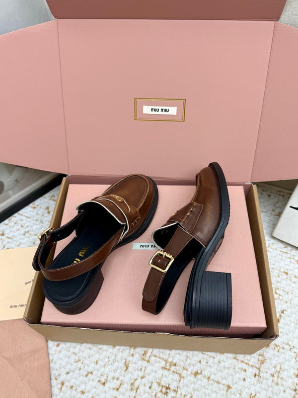 Miu Vintage-Effect Penny Slingback Brown Leather 791003