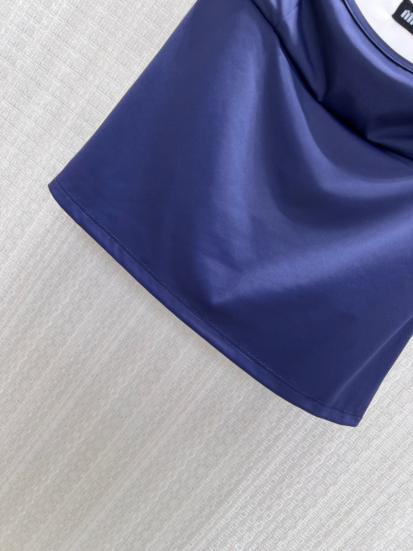 Miu Stretch Jersey Top Navy Blue Nylon 394259