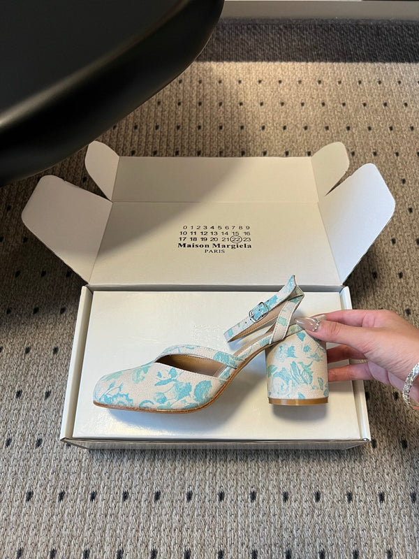 MM Tabi Slingback Blue Floral Print Suede 803541