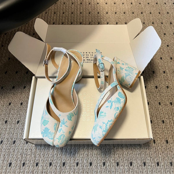 MM Tabi Slingback Blue Floral Print Suede 803541