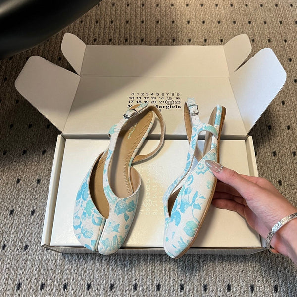 MM Tabi Slingback Blue Floral Print Suede 803542