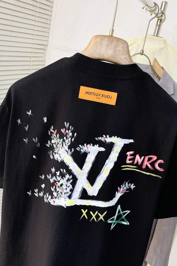 LV T-SHIRT BLACK MIX COLORFUL COTTON 239607