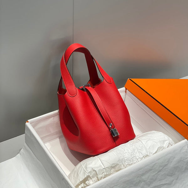 picotin lock red togo leather silver hardware