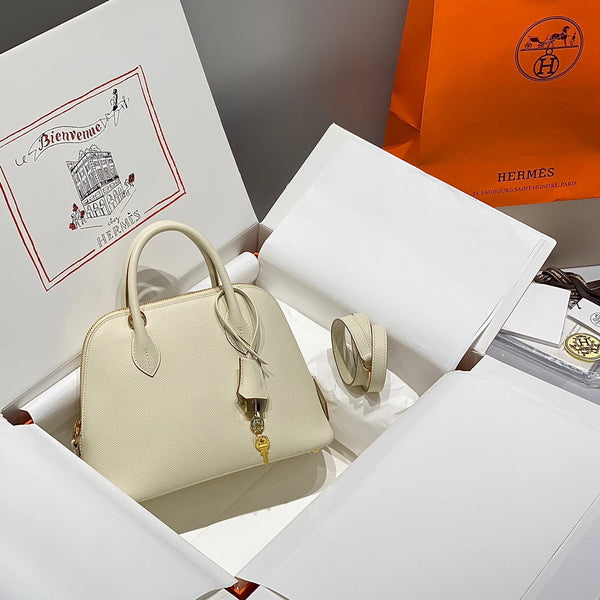 HM Bolide 25 Pelle Epsom bianca Hardware dorato 237407