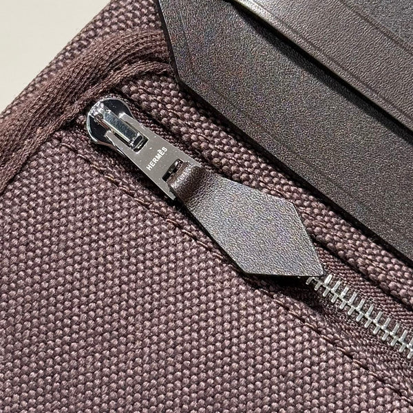 HM Mini Herbag Silver Buckle 20 Dark Brown Canvas and Hunter Cowhide 243305