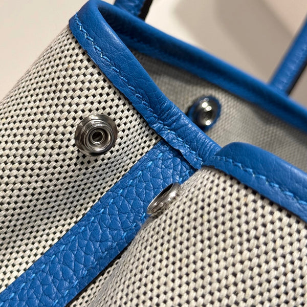 HM Garden Party Mini 23cm Bag Blue Togo Cream Canvas