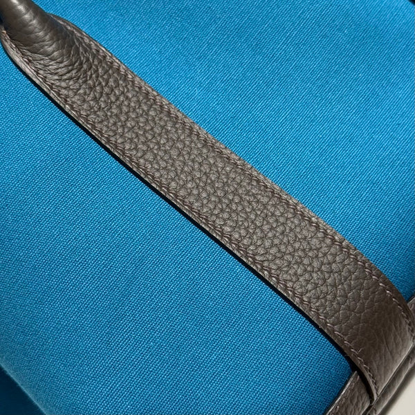 HM Garden Party 30cm Bag Chocolate Togo Blue Canvas