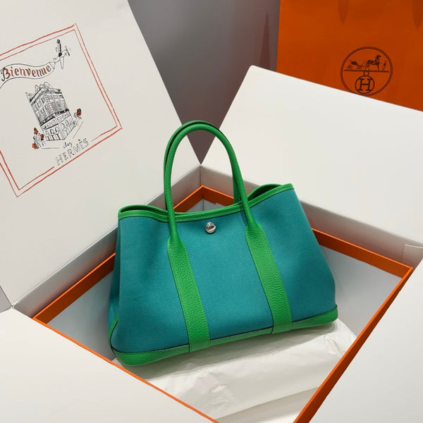 HM Garden Party 30cm Bag Green Togo Blue Canvas