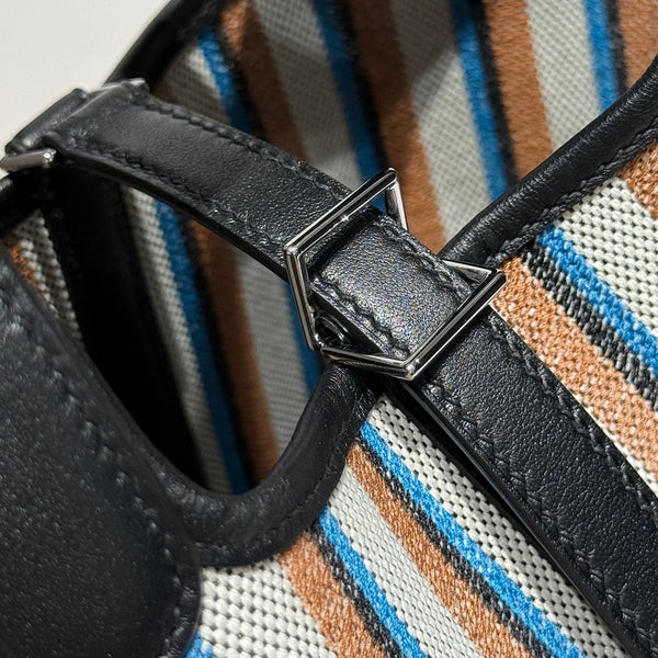 Picotin Lock 18 Black Swift Calfskin Multicolor Canvas