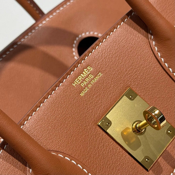 HM Birkin 30cm Golden Brown Swift Cowhide With Waffe Brown Canvas Fabric Ghw 249972