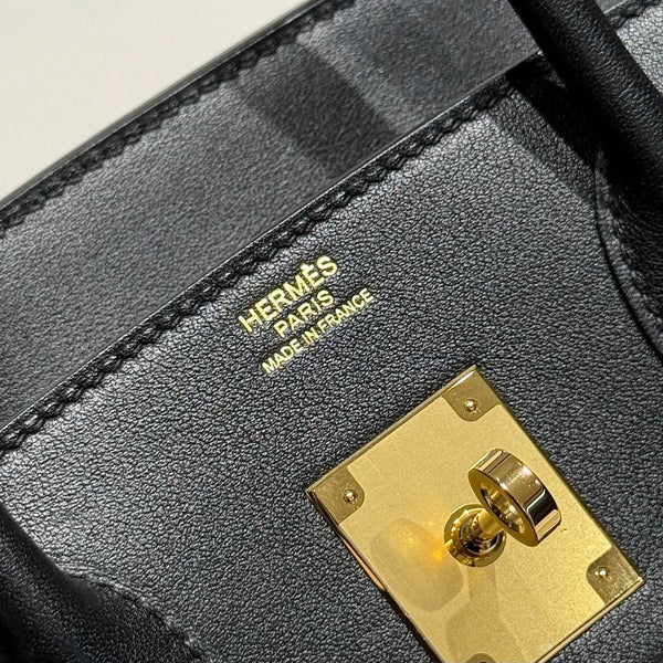 HM Birkin 30cm Black Swift Cowhide With Waffle Panda Black and White Canvas Fabric Ghw 249974
