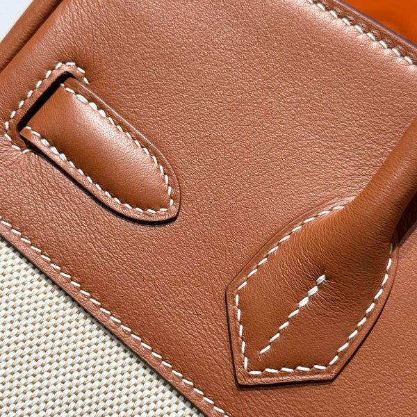 HM Birkin 30cm Golden Brown Swift Cowhide With Beige Canvas Fabric Ghw 249976