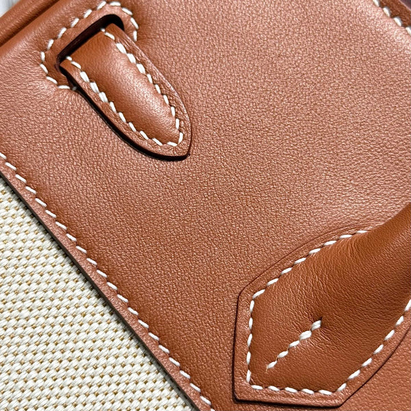 HM Birkin 25cm Golden Brown Swift Cowhide With Beige Canvas Fabric Shw 249989