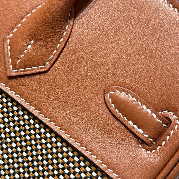 HM Birkin 25cm Golden Brown Swift Cowhide With Waffe Brown Canvas Fabric Shw 249988