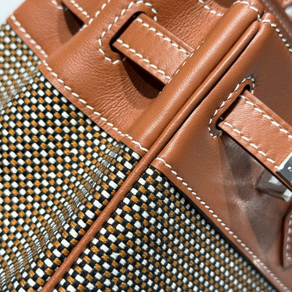 HM Birkin 25cm Golden Brown Swift Cowhide With Waffe Brown Canvas Fabric Shw 249988