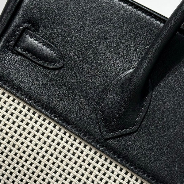 HM Birkin 25cm Black Swift Cowhide With Waffle Panda Black and White Canvas Fabric Shw 249985