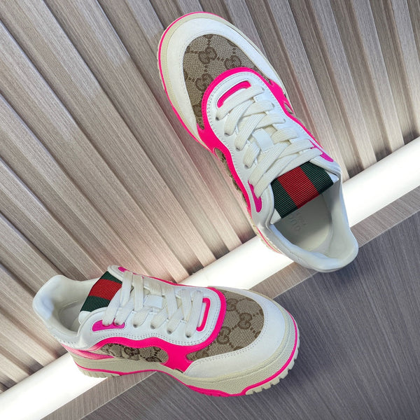 Sneakers GG Retro per coppie bianche rosa shocking
