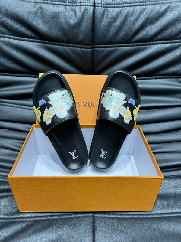 PANTOFOLE LV IN PELLE DI VITELLO MONOGRAMMA NERA