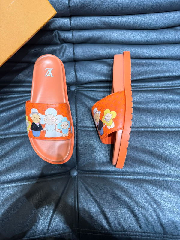 LV SLIPPERS IN CARROT ORANGE MONOGRAM CALFSKIN