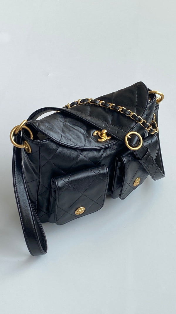 Chanel 25 Hobo Bag Black Lambskin