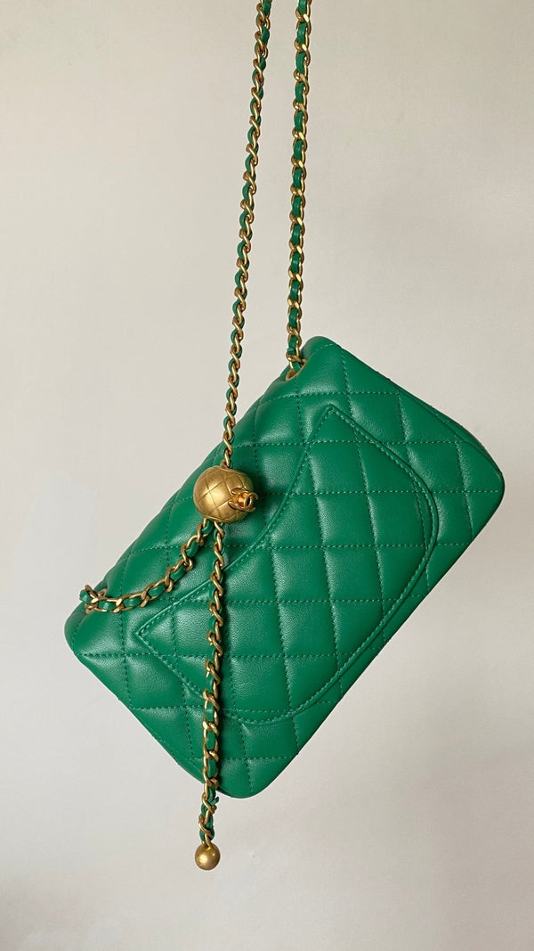 CC 25 classic flap bag 20 mini gold ball mint green calfskin