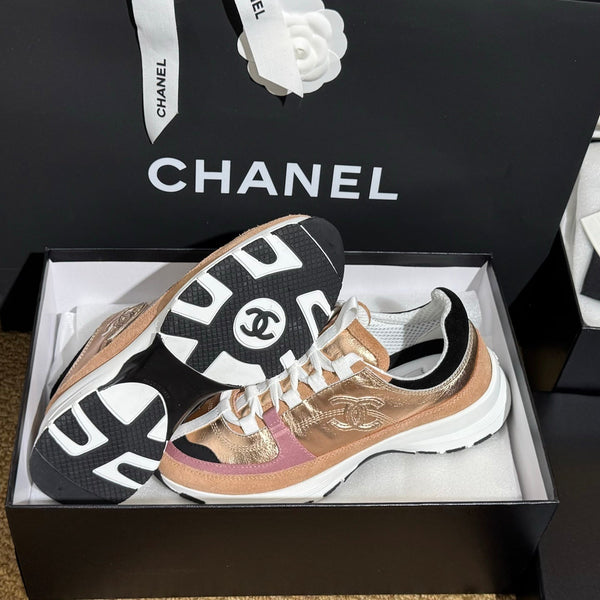 CC 25A Trainers Beige Black Pink Laminated Calfskin And Suede Calfskin 352115
