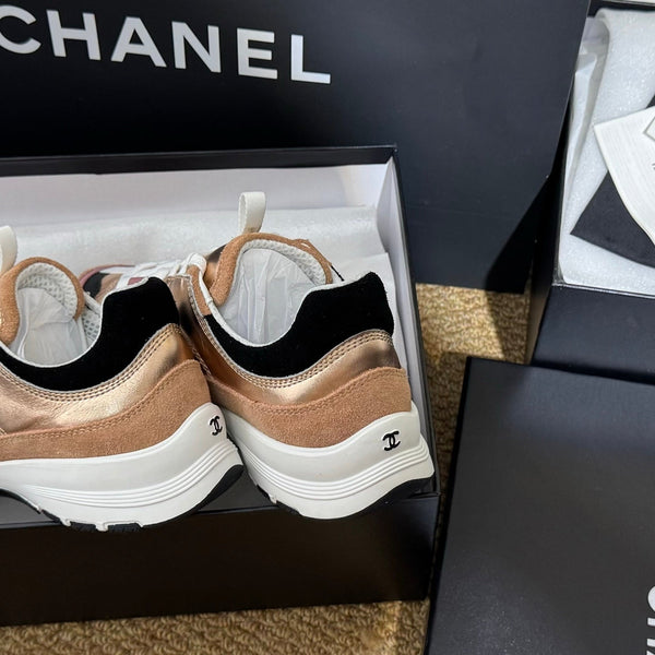 CC 25A Trainers Beige Black Pink Laminated Calfskin And Suede Calfskin 352115