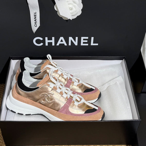 CC 25A Trainers Beige Black Pink Laminated Calfskin And Suede Calfskin 352115