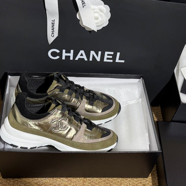 CC 25A Trainers Gold Black Olive Laminated Calfskin And Suede Calfskin352117