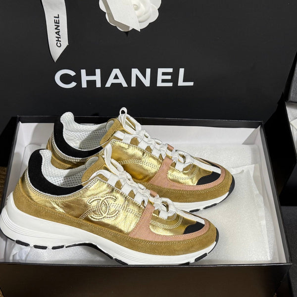 CC 25A Trainers Gold Black Beige Laminated Calfskin And Suede Calfskin352119