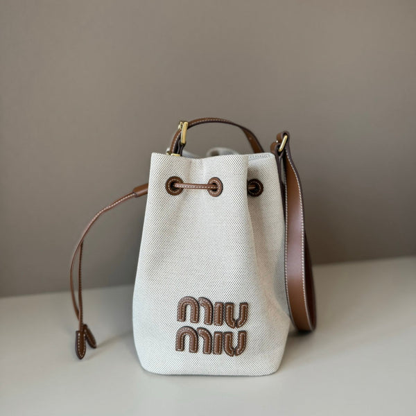 MiuMiu bucket bag 22.5cm white brown denim