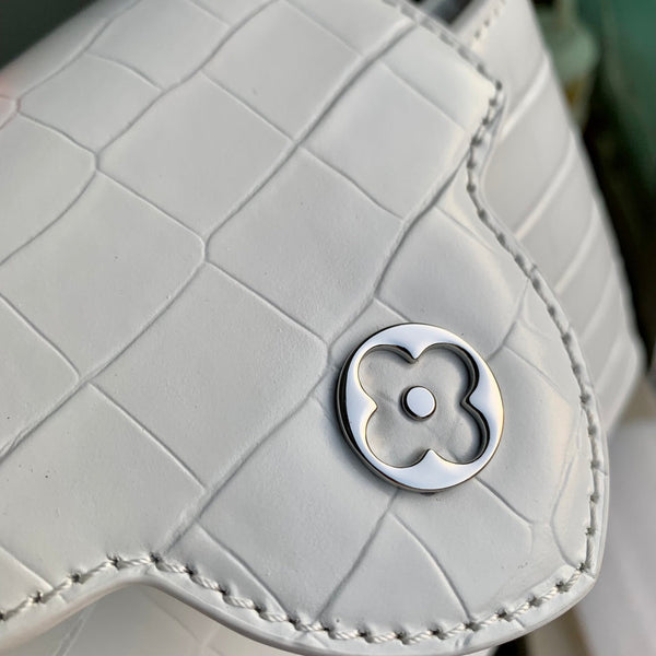 CAPUCINES MINI 21 WHITE CROCODILE EMBOSSED CALFSKIN SILVER HARDWARE