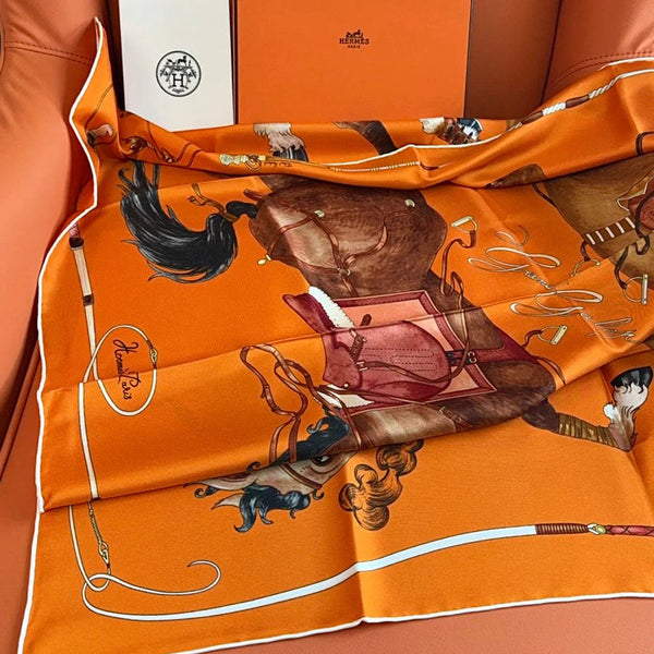 HM 26s 90 House Scarf Orange Colorful Mulberry Silk 153377