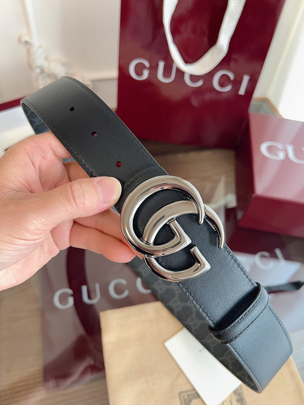 Gucci Belt Double G Blunt Copper Buckle 40mm Slate Gray Leather Canvas