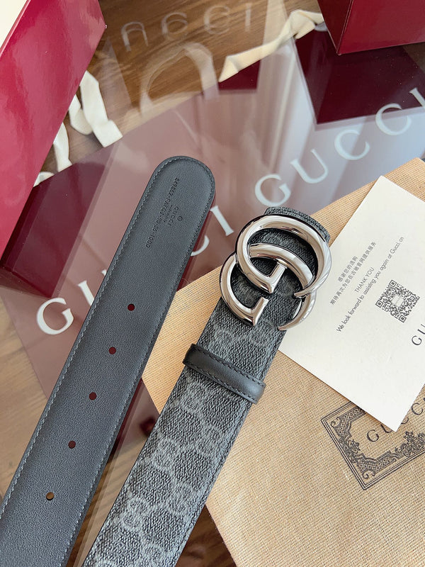 Gucci Belt Double G Blunt Copper Buckle 40mm Slate Gray Leather Canvas