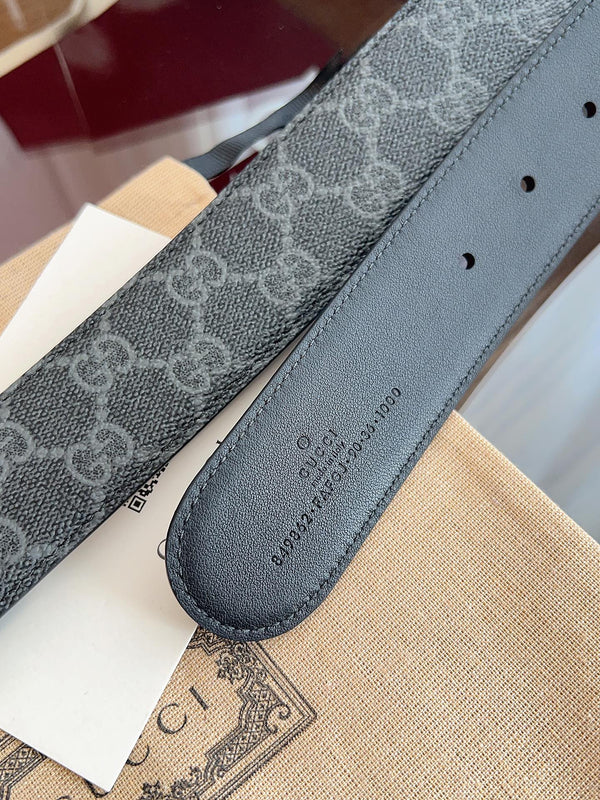 Gucci Belt Double G Blunt Copper Buckle 40mm Slate Gray Leather Canvas