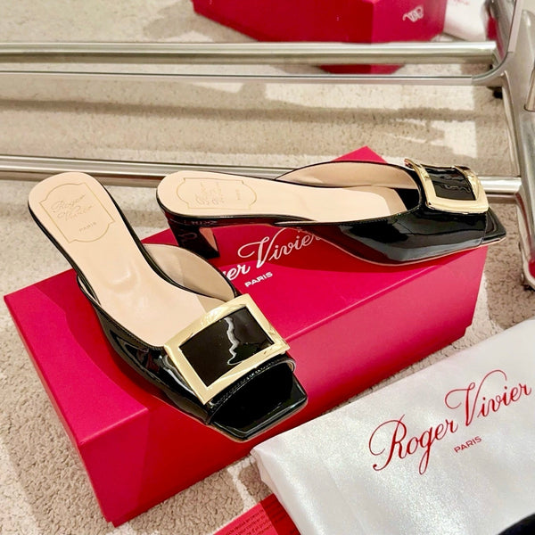 Viv Retro Modern Mules Black Cowhide Leather 261715