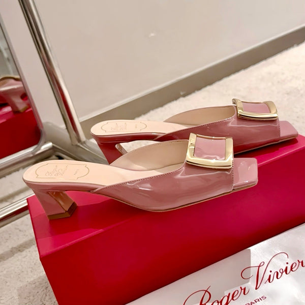 Viv Retro Modern Mules Pink Cowhide Leather 261717