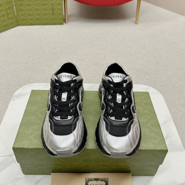 GG RIPPLE TRAINER ARGENTO CHIARO E PELLE DI AGNELLO NERA