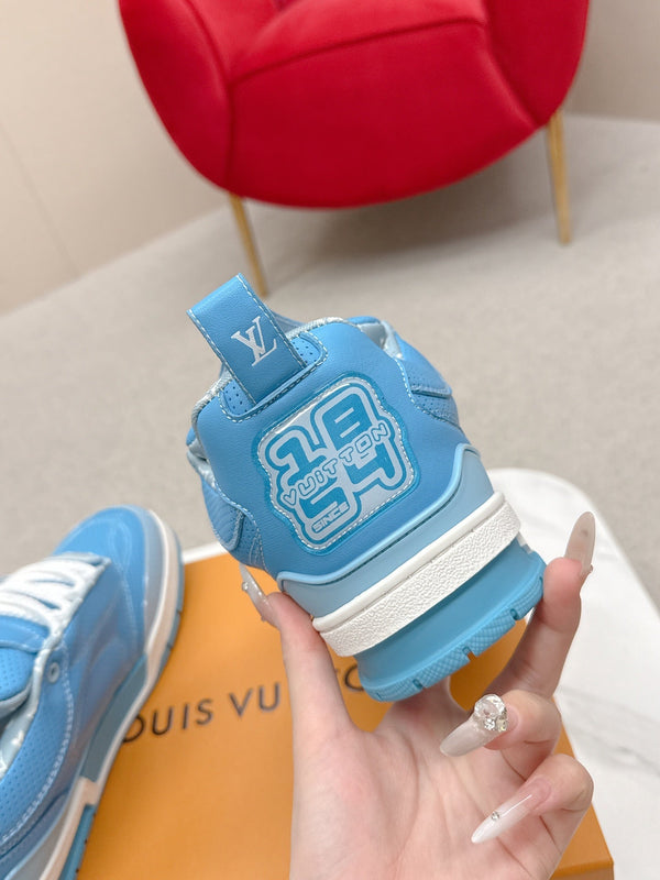 LV Skate Sneakers Blue Metallic and Perforated Calf Leather 528546