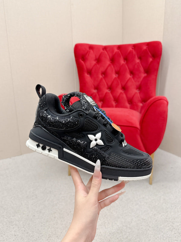 LV Trainer Sneaker Black Metallic Grained Metallic Calf Leather 528550