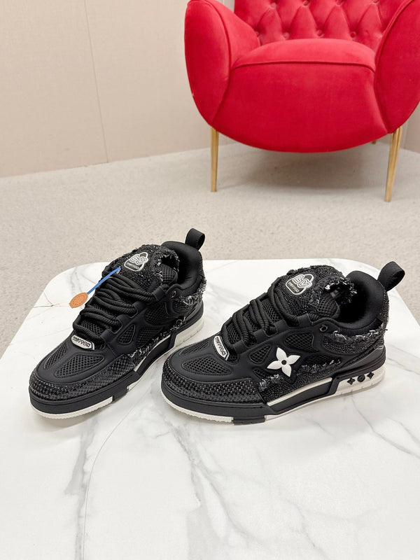 LV Trainer Sneaker Black Metallic Grained Metallic Calf Leather 528550