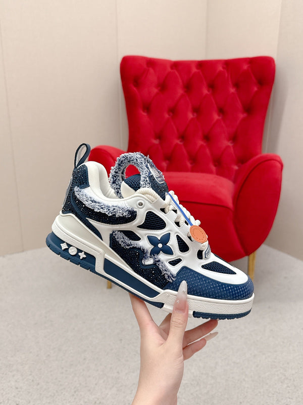 LV Trainer Sneaker Dark Navy White Metallic Grained Metallic Calf Leather 528551