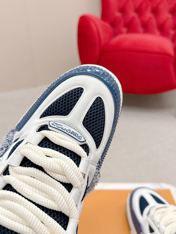 LV Trainer Sneaker Dark Navy White Metallic Grained Metallic Calf Leather 528551