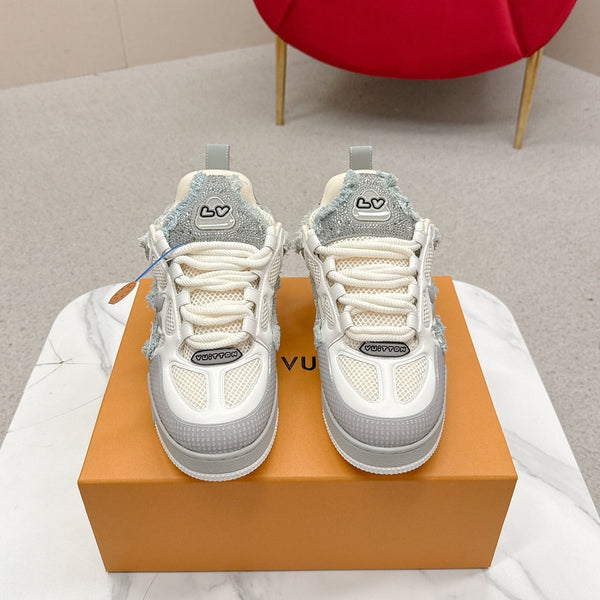 LV Trainer Sneaker Grey White Metallic Grained Metallic Calf Leather 528552