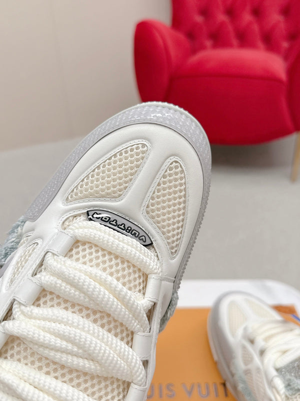 LV Trainer Sneaker Grey White Metallic Grained Metallic Calf Leather 528552