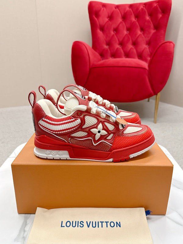 LV Trainer Sneaker Red White Cowhide and Mesh 528556