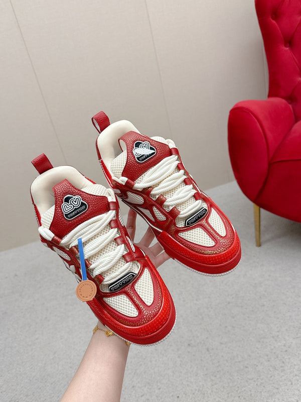 LV Trainer Sneaker Red White Cowhide and Mesh 528556