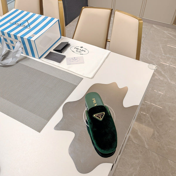 Prad 26s Square Toe Slippers In Dark Green Velvet