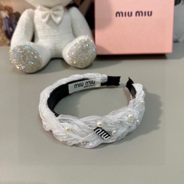 CERCHIETTO PER CAPELLI IN CHIFFON BIANCO CON PERLE 395326